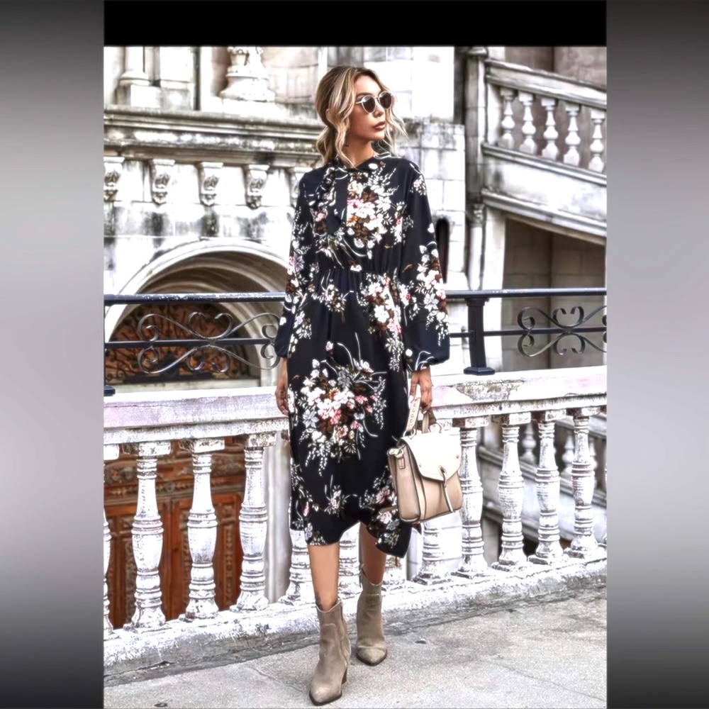 Floral Print Split Midi Cotton/Poly Dress NWT Size XL - Picture 11 of 12